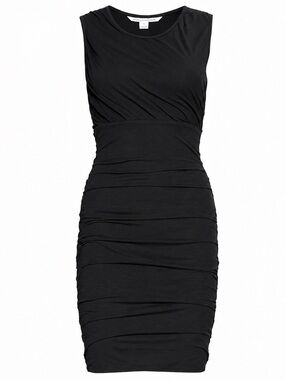 DVF Angelina Ruched Draped Jersey Black Dress Size M